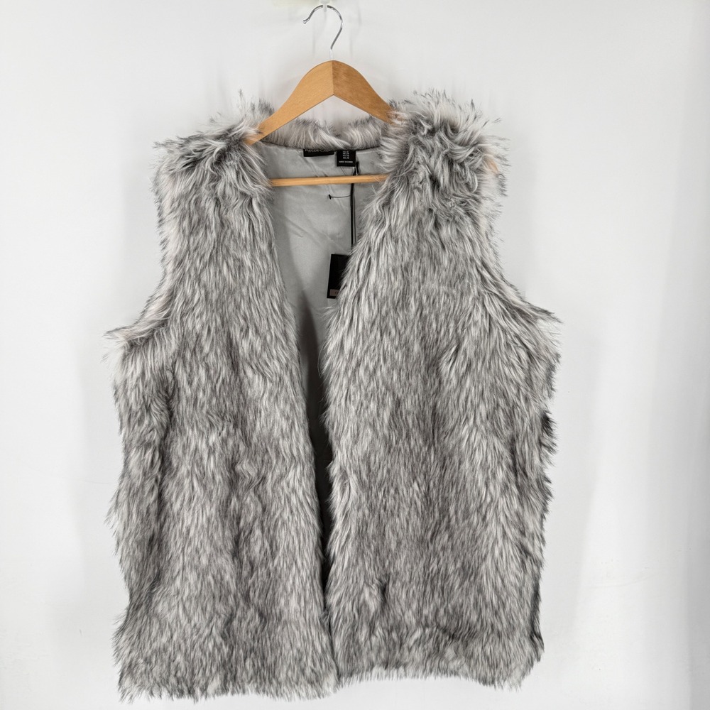 Rachel Zoe NWT Faux Fur Vest Grey 1X Boho Glam Layering Winter Streetwear Cozy